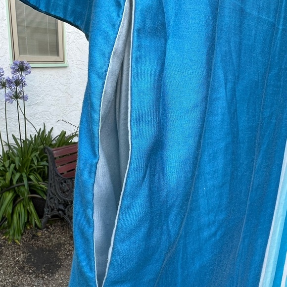 Vtg 70s Catherine Ogust Blue White Stripe Cotton Caftan Dress | Mandarin Collar - Picture 9 of 15